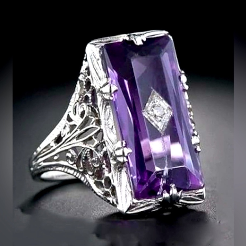 Unique 925 large Art Decor Amethyst Topaz Ring 9